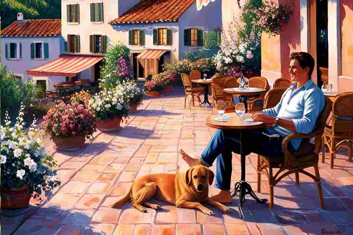 cane e proprietario in vacanza, immagine grafica